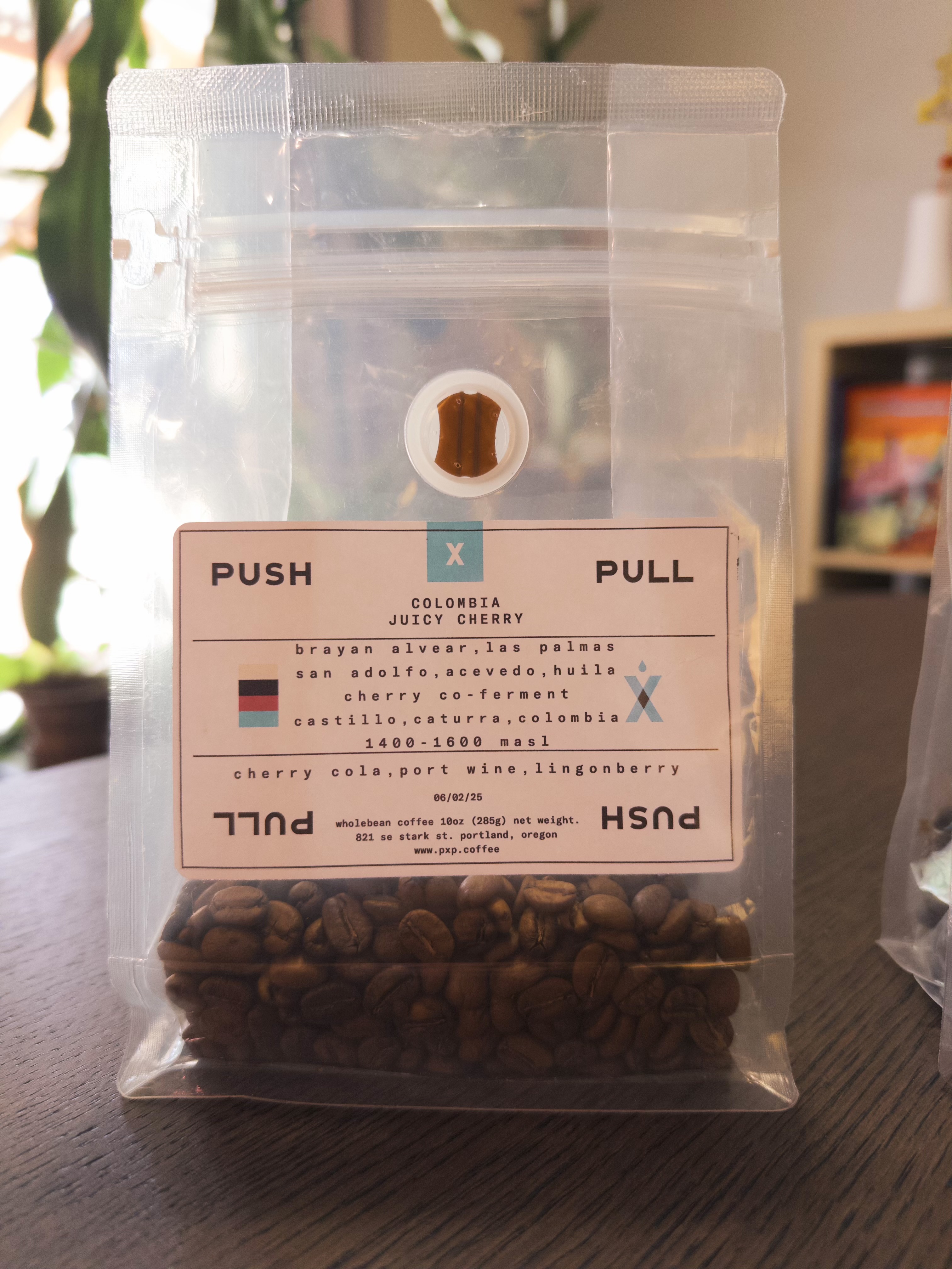 A bag of Juicy Cherry coffee from Push X Pull
