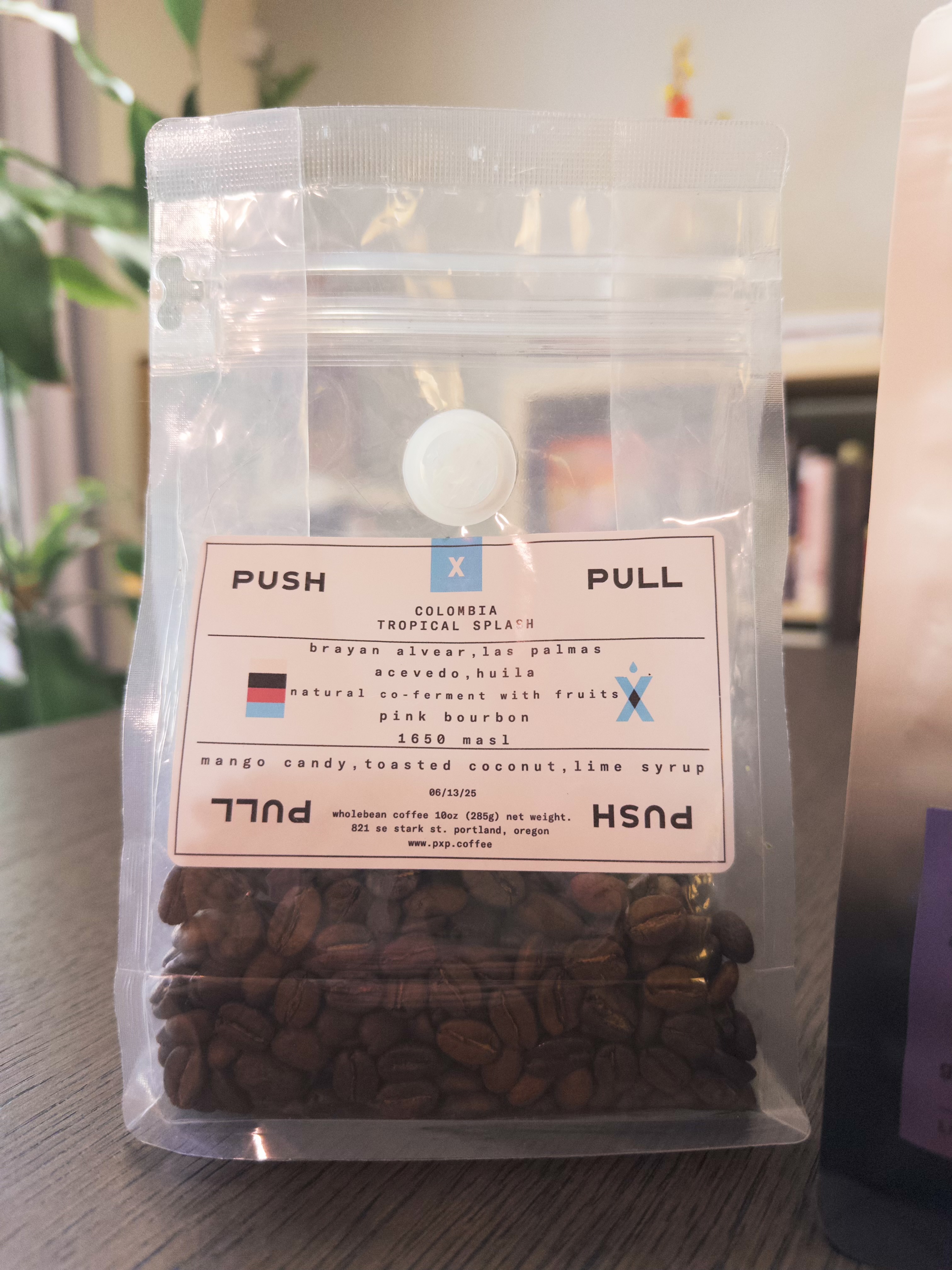 A bag of Tropical Splash coffee from Push X Pull